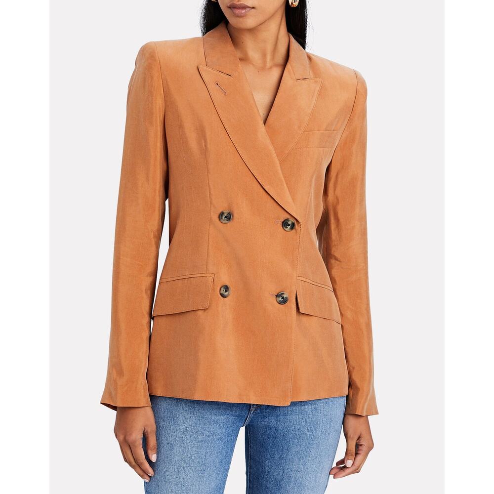 SMYTHE Double Breasted Tuck In Blazer in Desert Sz 2 Camel Caramel Chic Classic